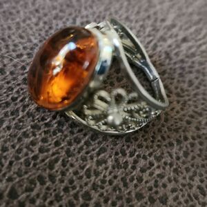 Genuine Baltic Amber silvertone ring size 6 1/2 from Lithuania